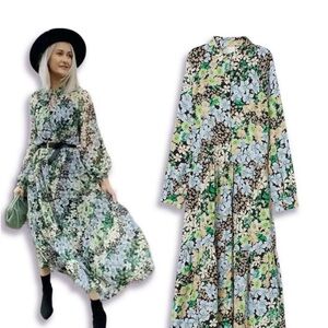 H&M Floral Midi Dress - Green and Blue